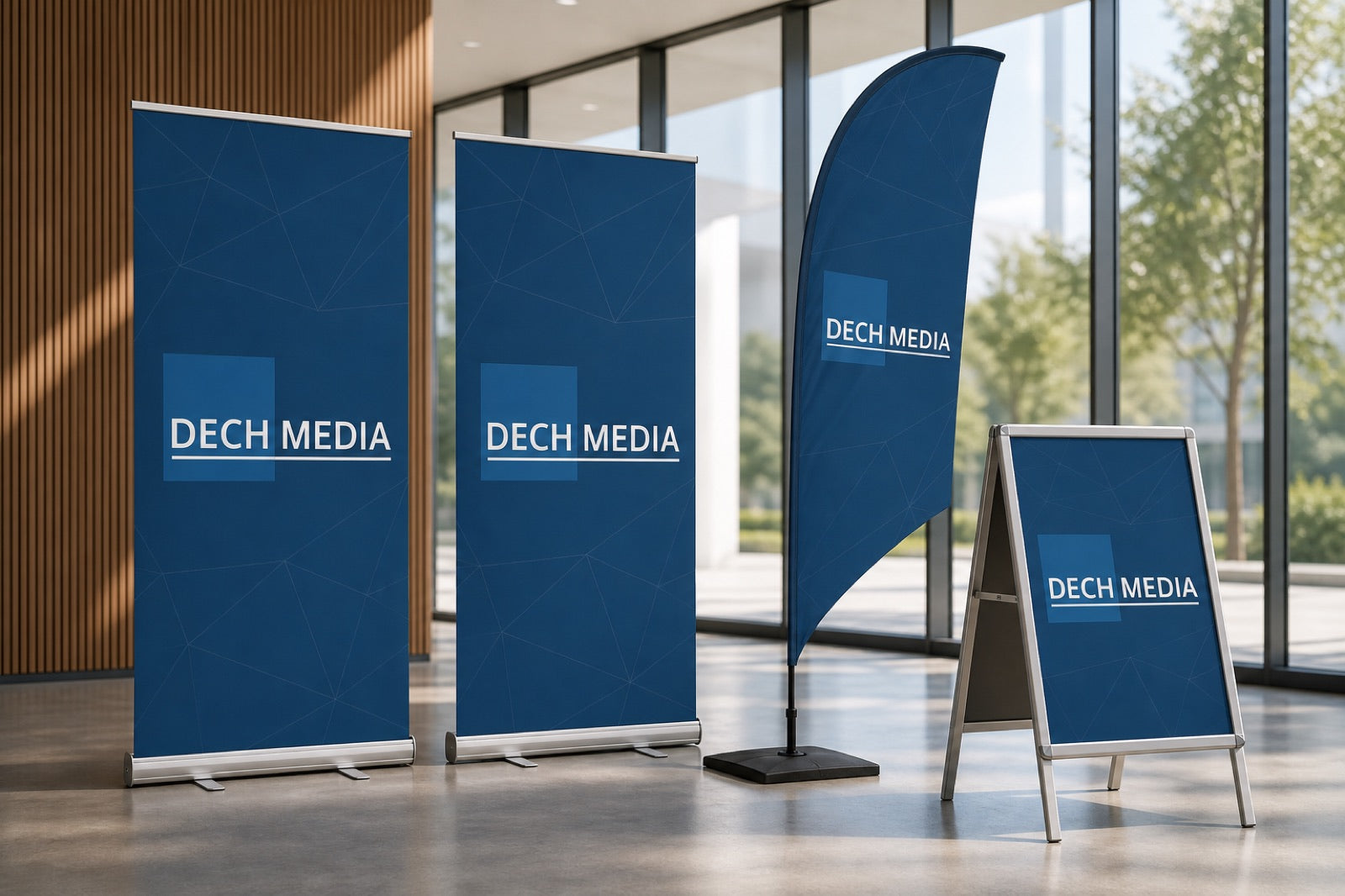 Roll-ups, Beachflag und Aufsteller im DECH-Media-Design